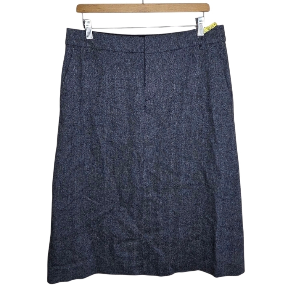 A.P.C. | Dark Charcoal Gray Herringbone Wool Blend Midi Skirt Size EU 42